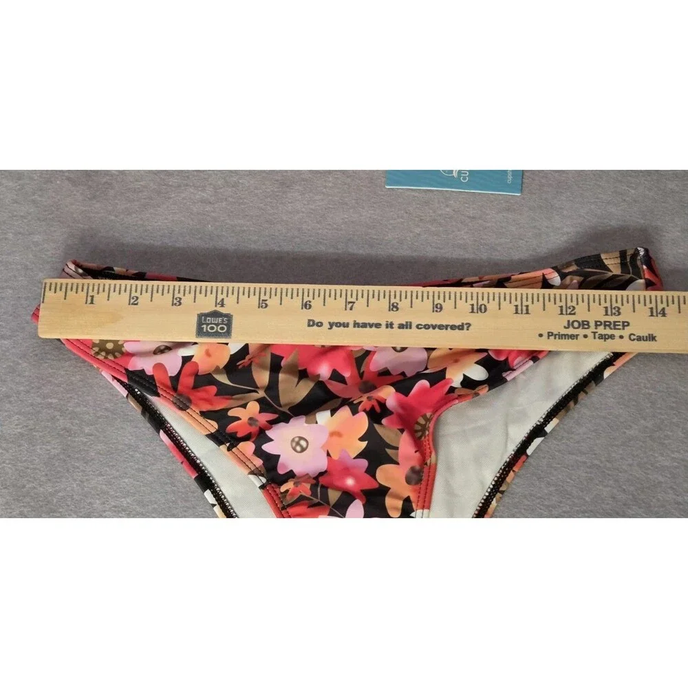 CUPSHE Orange/Blk Bandeau  FLORAL Bikini 3 Pc Set Sz M W/Tie Sarong Cover Up NWT